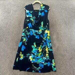 Lauren Ralph Lauren Sheath Dress Women 22W Blue Floral Cowl Neck Sleeveless